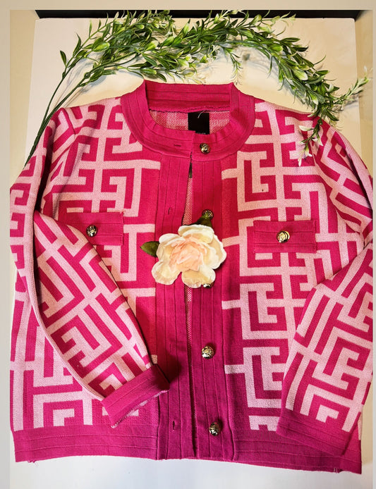 Suéter tejido estampado geométrico Rosa