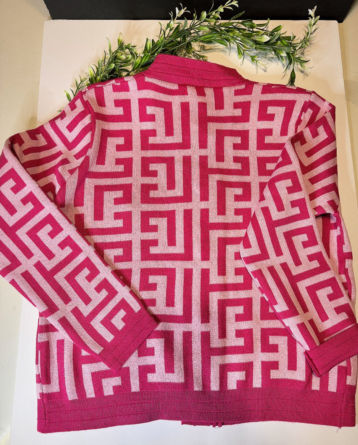 Suéter tejido estampado geométrico Rosa