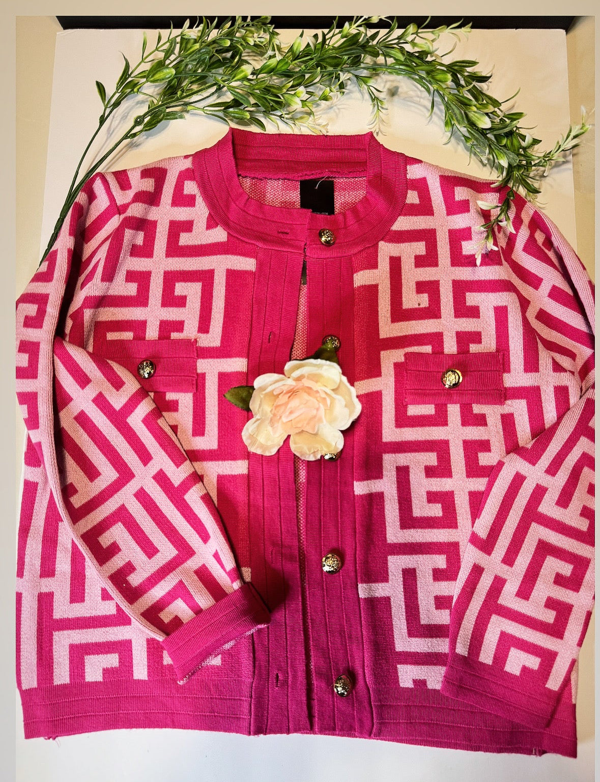 Suéter tejido estampado geométrico Rosa